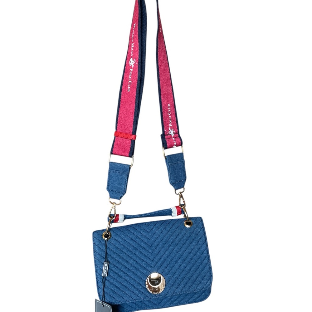 Beverly Hills Polo Club Blue and Red Crossbody Bag with guitar strap (NWT)